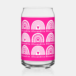 Personalised Rainbow Pattern Hot Pink Coffee Can Glass