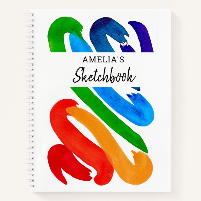 Personalised Rainbow Pattern Sketchbook Notebook (Front)