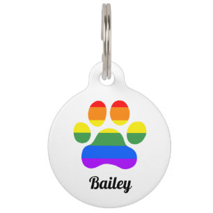 Personalised Rainbow Paw Print Dog ID Tag