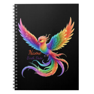 Personalised Rainbow Phoenix Name Birthdate Gift Notebook