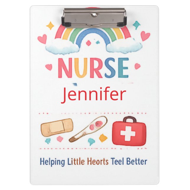 Personalised Rainbow School Nurse Office Sign, Cut Clipboard (Front)