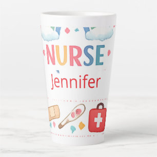 Personalised Rainbow School Nurse Office Sign, Cut Latte Mug