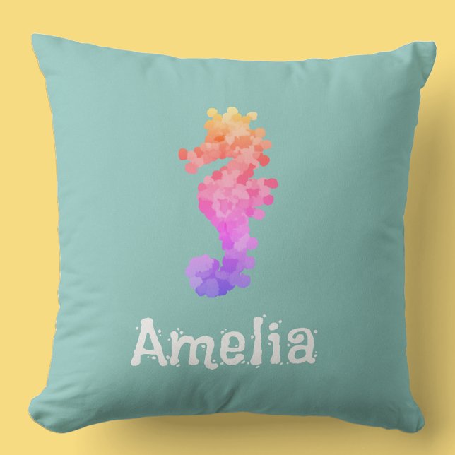 Personalised Rainbow Seahorse Throw Pillow (Creator Uploaded)