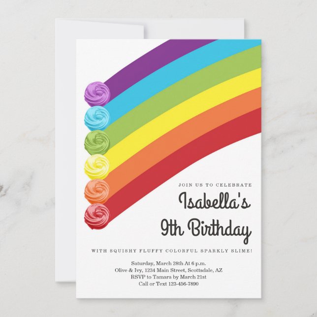Personalised Rainbow Slime Themed Birthday Party Invitation (Front)