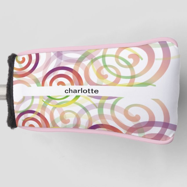 Personalised Rainbow Spiral Pattern Golf Head Cover (Front)