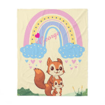 Personalised Rainbow Squirrel Fleece Blanket