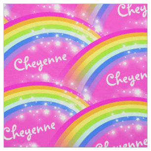 Personalised rainbow stars pink repeat pattern fabric