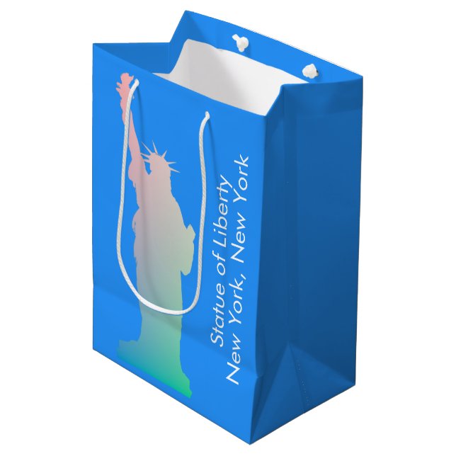 Personalised Rainbow Statue of Liberty New York Medium Gift Bag (Front Angled)