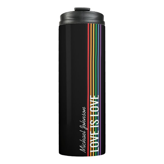 Personalised Rainbow Stripes LGBT Custom Thermal Tumbler (Front)