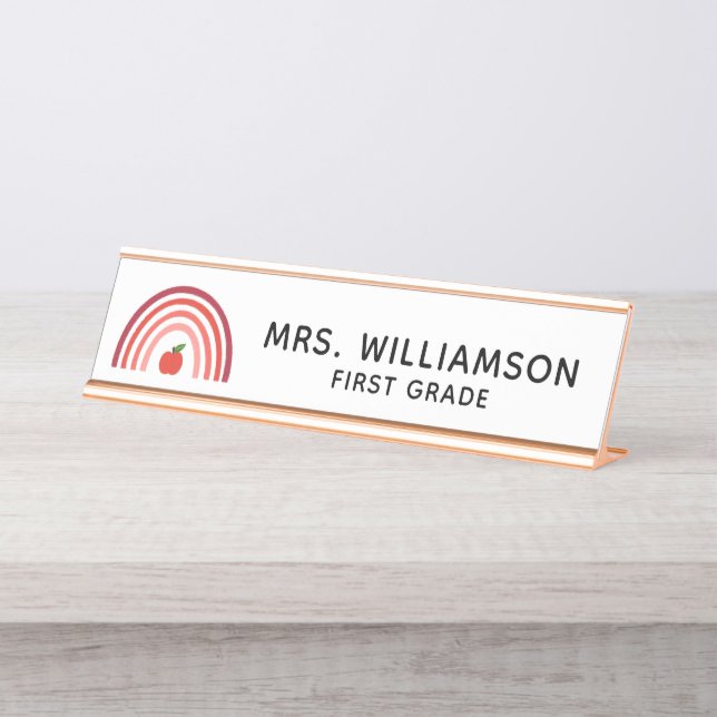 Personalised Rainbow Teacher Name Desk Name Plate (Front)