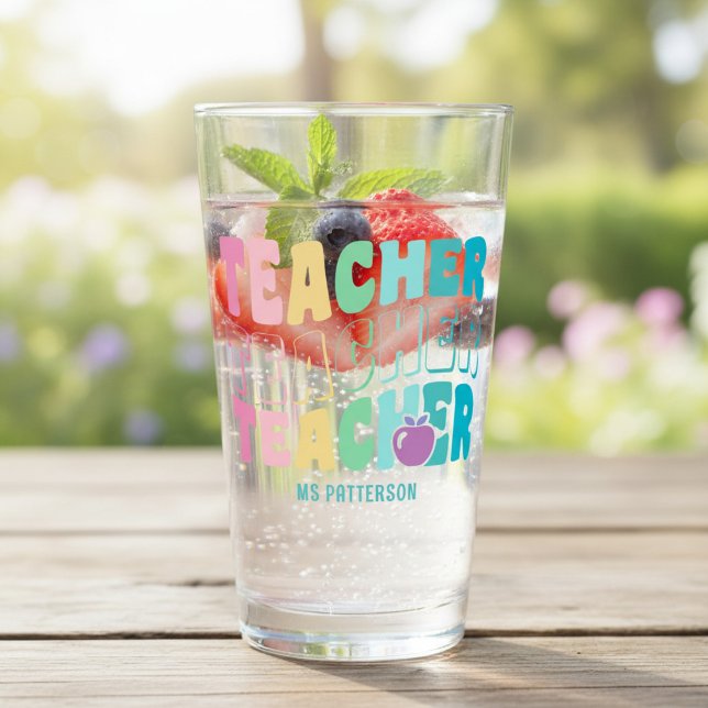 Personalised Rainbow Teacher Name Gift Glass (Creator Uploaded)