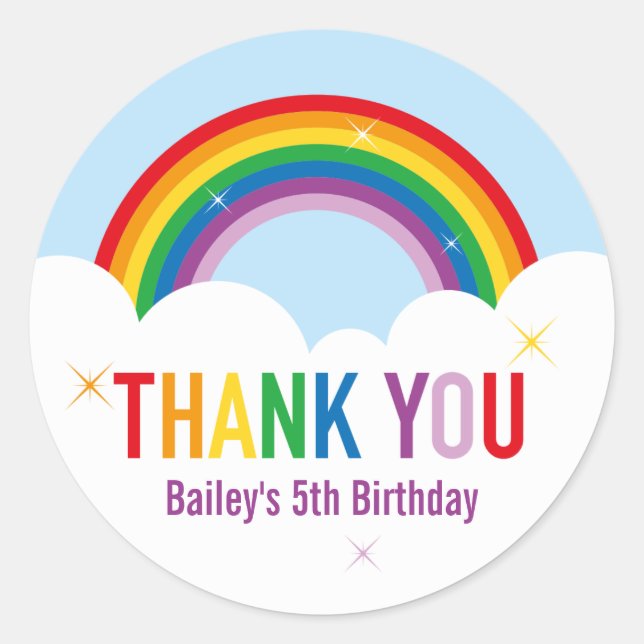 Personalised Rainbow Thank You Round Sticker (Front)