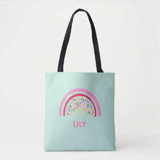 Personalised Rainbow Tote Bag for Kids Girls, Cute