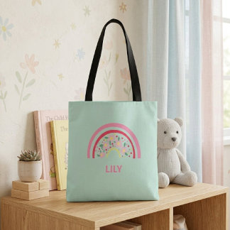 Personalised Rainbow Tote Bag for Kids Girls, Cute