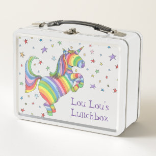 Personalised Rainbow Unicorn Metal Lunch Box