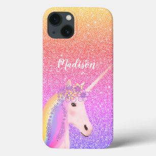 Personalised Rainbow Unicorn Pink Glitter  iPhone 13 Case