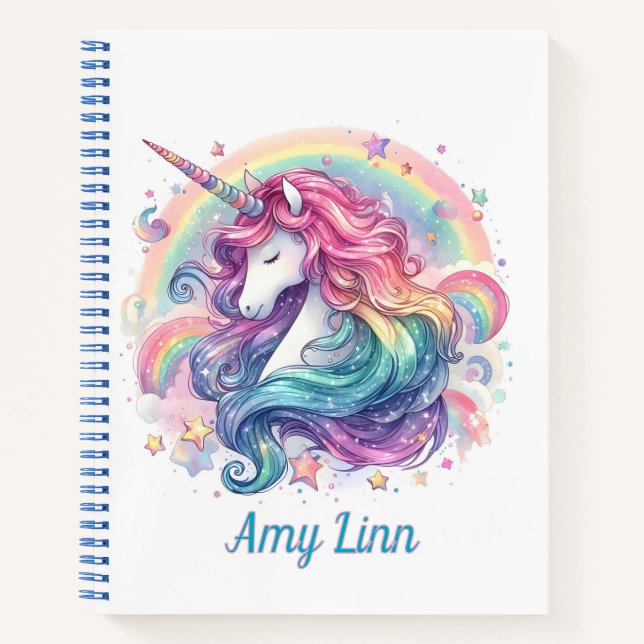 Personalised Rainbow Unicorn Sketch  Notebook (Front)