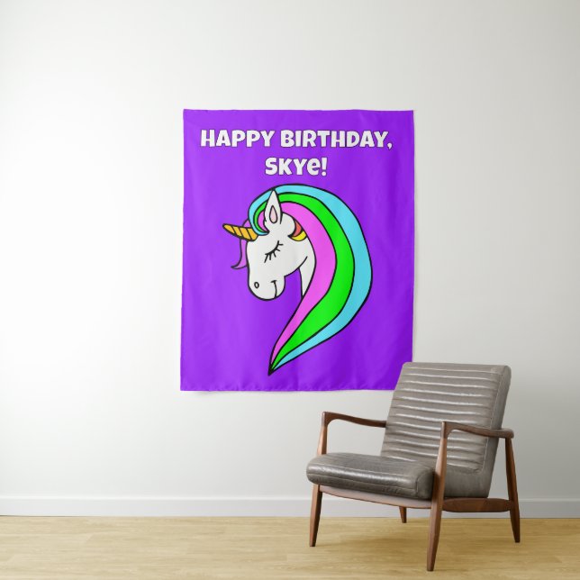 Personalised Rainbow Unicorn Tapestry (In Situ)