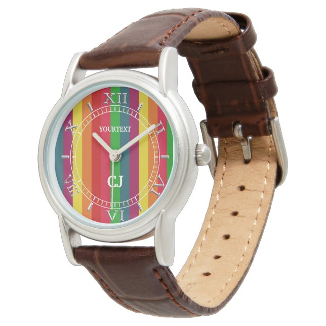 Personalised Rainbow Vertical Stripes Dial Watch (Angled)