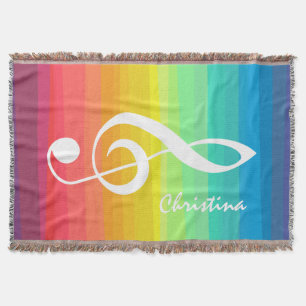 Personalised Rainbow Watercolor Treble Clef Throw Blanket