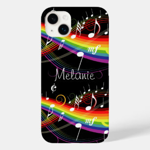 Personalised Rainbow White Music Notes on Black Case-Mate iPhone 14 Plus Case