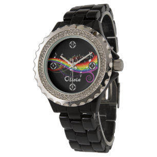 Personalised Rainbow White Music Notes on Black Watch