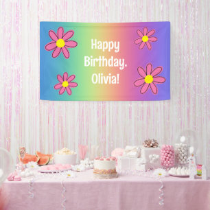 Personalised Rainbow with Flowers Banner