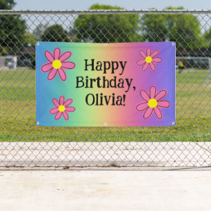 Personalised Rainbow with Flowers Banner