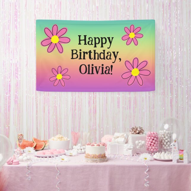 Personalised Rainbow with Flowers Banner (Party)