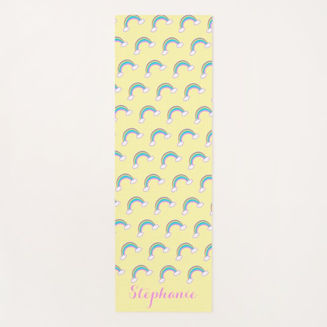 Personalised Rainbow Yellow Yoga Mat (Front)