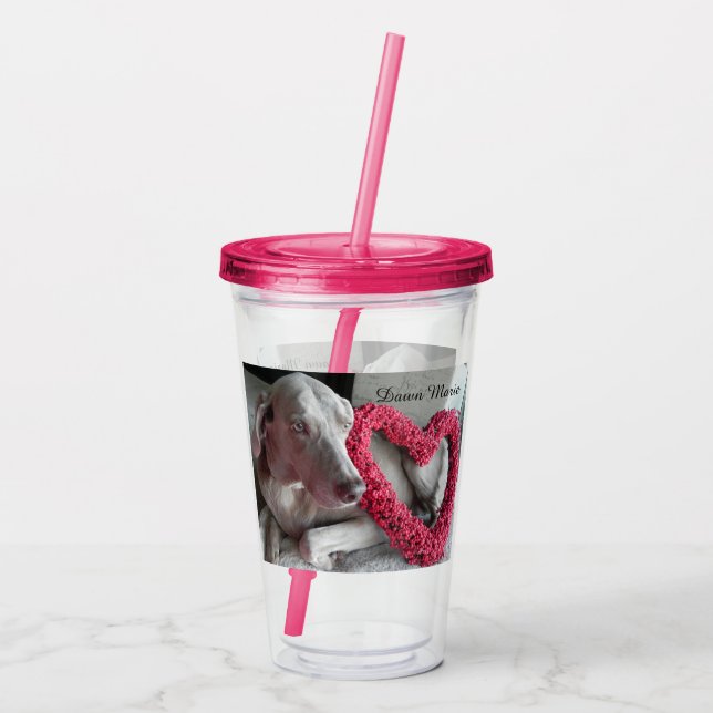 Personalised Rain's Heart - Weimaraner Dog Acrylic Tumbler (Back)
