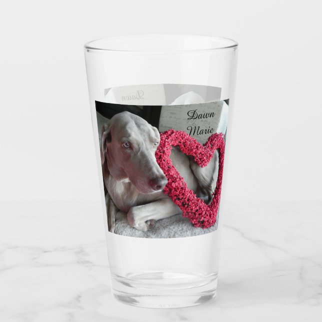 Personalised Rain's Heart - Weimeraner Dog Glass  (Front)