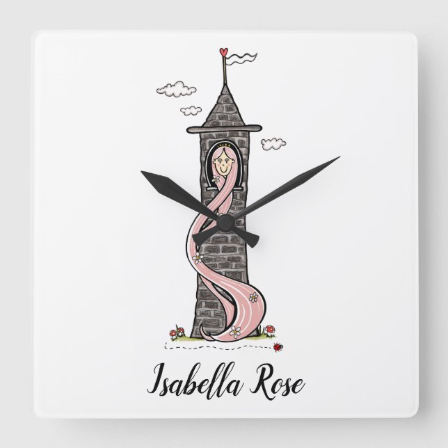 Personalised Rapunzel Princess Light Skin Tone Square Wall Clock (Front)