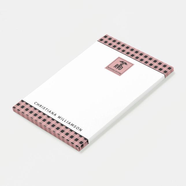 Personalised RD Registered Dietician Plaid Pattern Post-it Notes (Angled)