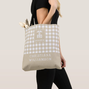 Personalised RD Registered Dietician Plaid Pattern Tote Bag