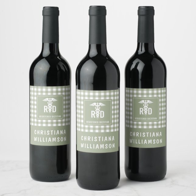 Personalised RD Registered Dietician Plaid Pattern Wine Label (Bottles)
