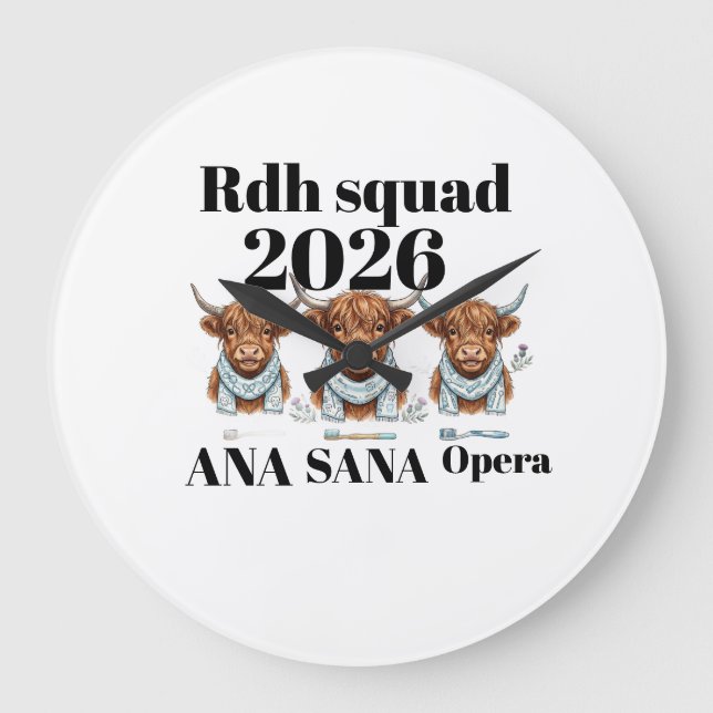 Personalised RDH Highland Cow Graduation Gift | Cu Large Clock (Front)