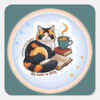 Personalised Reading Calico Cat Square Sticker