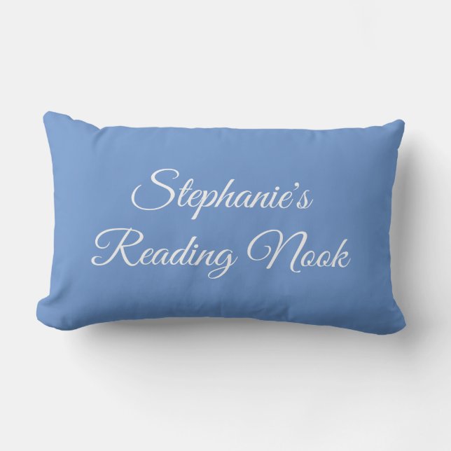 Personalised reading pillow, elegant & pretty blue lumbar cushion (Front)