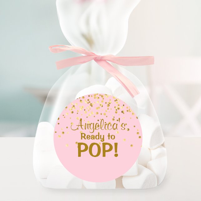 Personalised Ready to Pop Baby Shower Girl Pink Classic Round Sticker (Creator Uploaded)