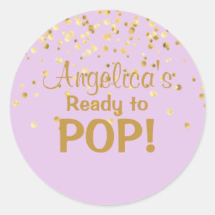 Personalised Ready to Pop Baby Shower Lavender Classic Round Sticker