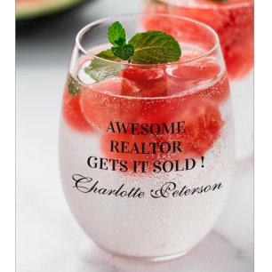 Personalised Real Estate Agent Closing Gift Stemless Wine Glass