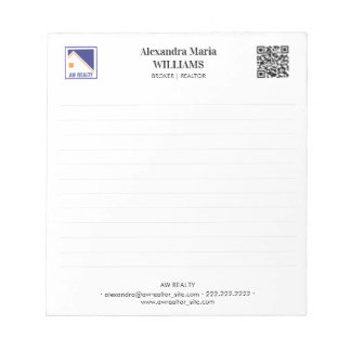 Personalised Realtor Logo QR Code Lined Business Notepad