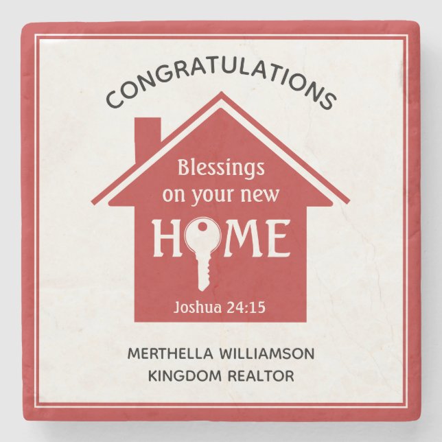Personalised Realtor to Client New Home Stone Coaster (Front)