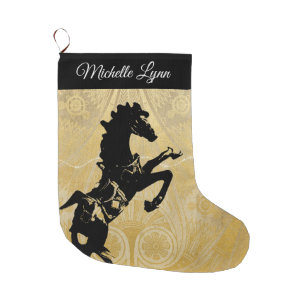 Personalised Rearing Horse Golden Large Christmas Stocking