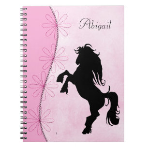 Personalised Rearing Silhouette Horse and Flowers Spiral Notebook