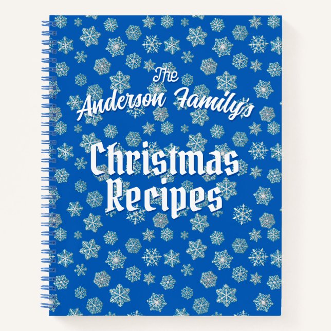 Personalised Recipe Blue Snowflake Pattern  Notebook (Front)