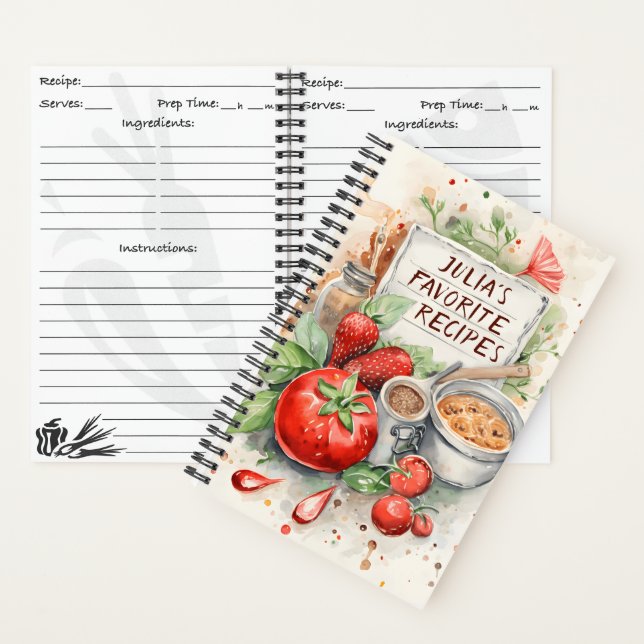 Personalised Recipe Book Watercolor Illustration (Inside)