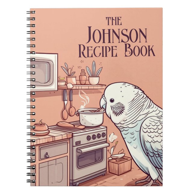 Personalised Recipe Book with Cooking Budgie (Front)