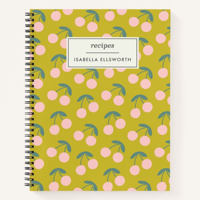 Personalised Recipe Cherries Retro Kitchen Family Notebook (Front)